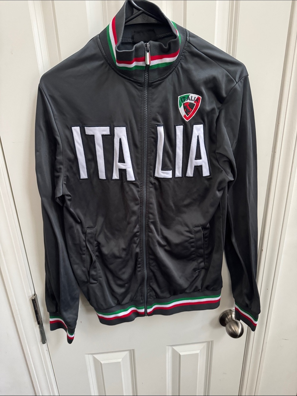 Men's Black Italia Track Fitted Jacket with Tricolor Trim